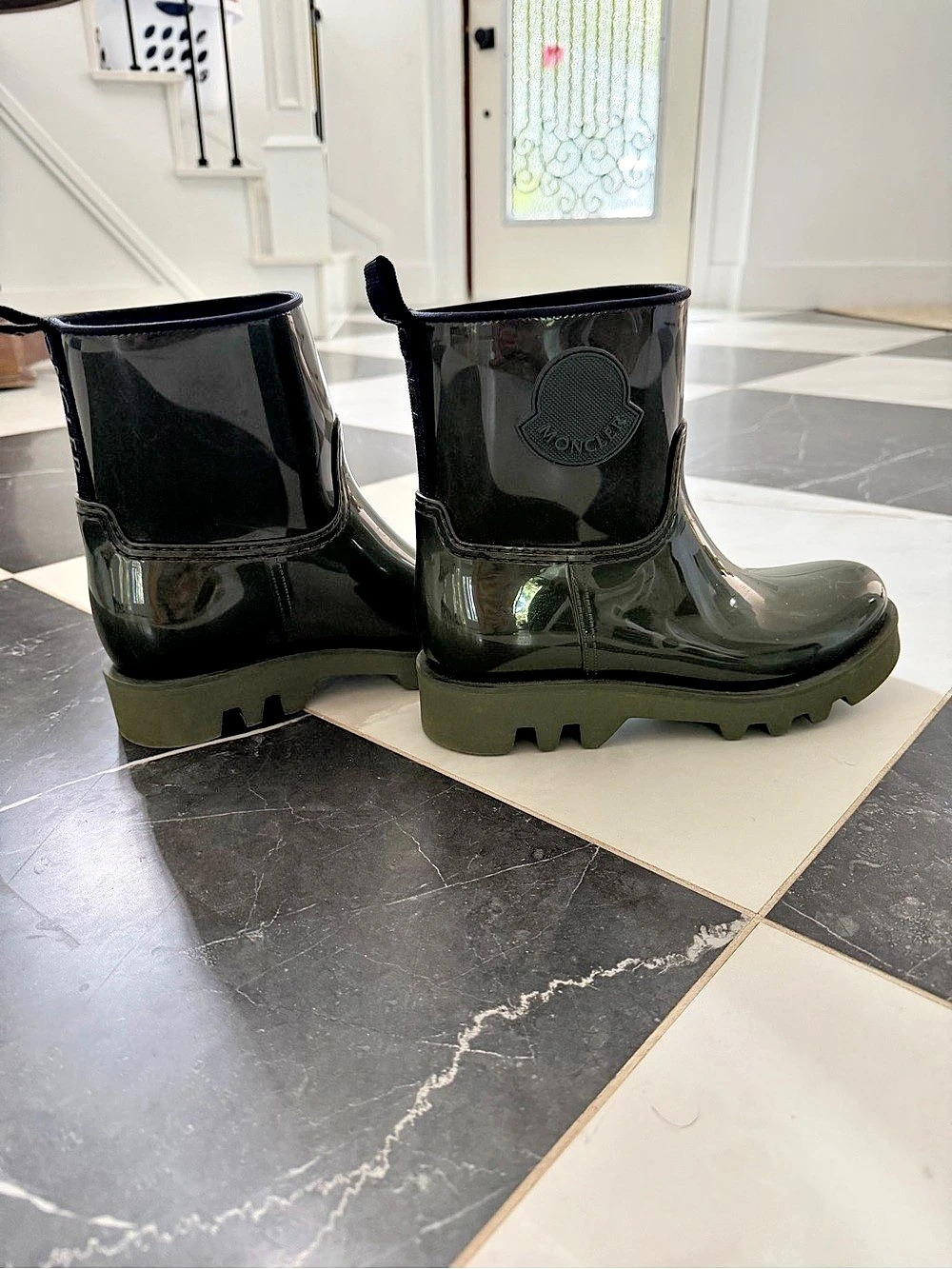 Moncler Ginette Rain Boots Glossy Black US 9